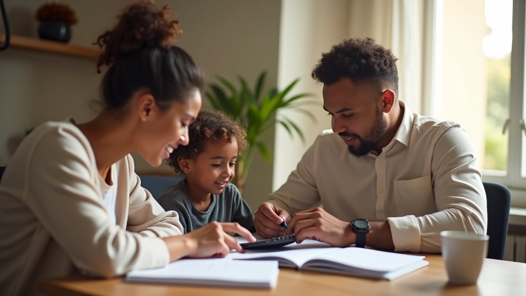 Famille travaillant ensemble sur la gestion budgétaire mensuelle à domicile