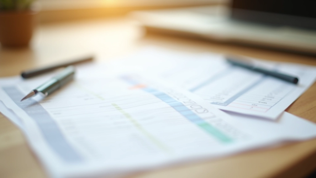 Factures et relevés bancaires organisés sur un bureau avec classeur