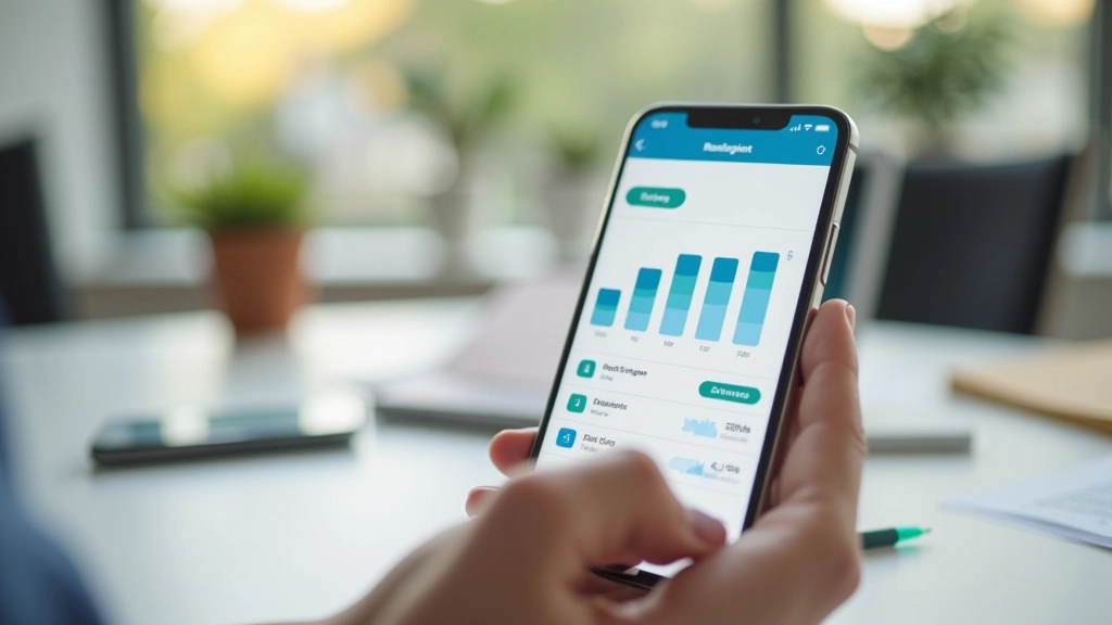 Écran de smartphone affichant une application de suivi budgétaire avec graphiques