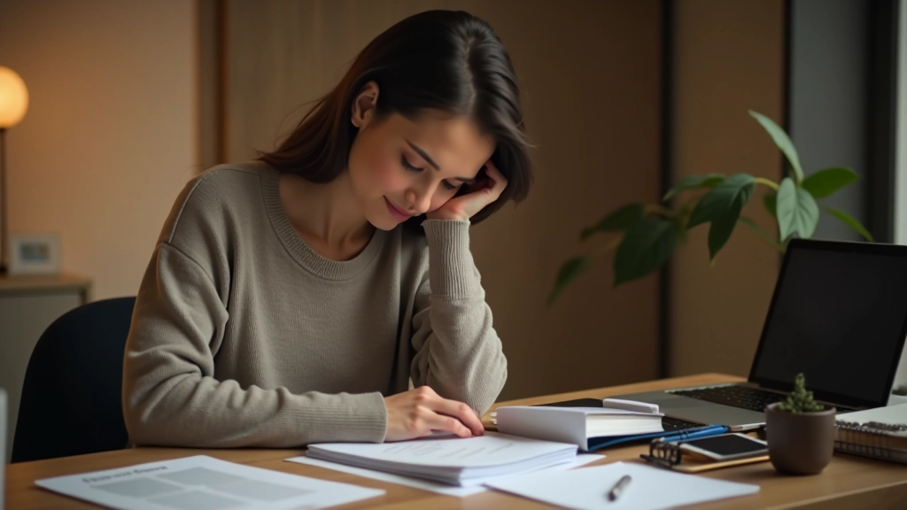 Personne vérifiant son budget mensuel avec des documents organisés et une tasse de café